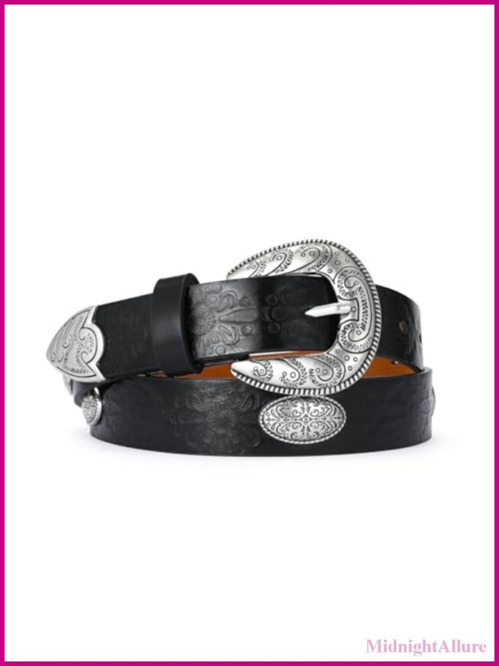 Western Cowgirl Belt Faux Leather Engraved Buckle for Pants Jeans Dresses